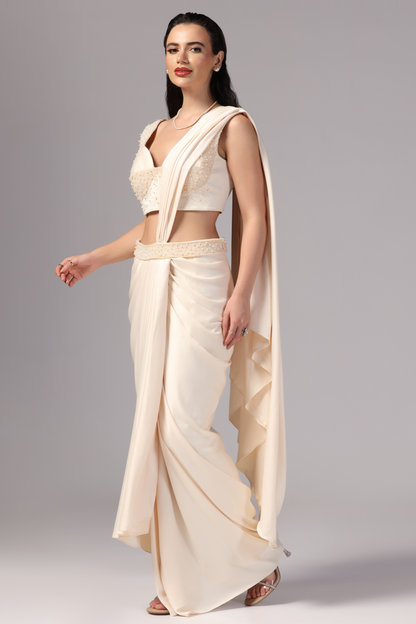 Indian Draped Saree with Hand Embroidery for party wear by Label Sunanta Madaan