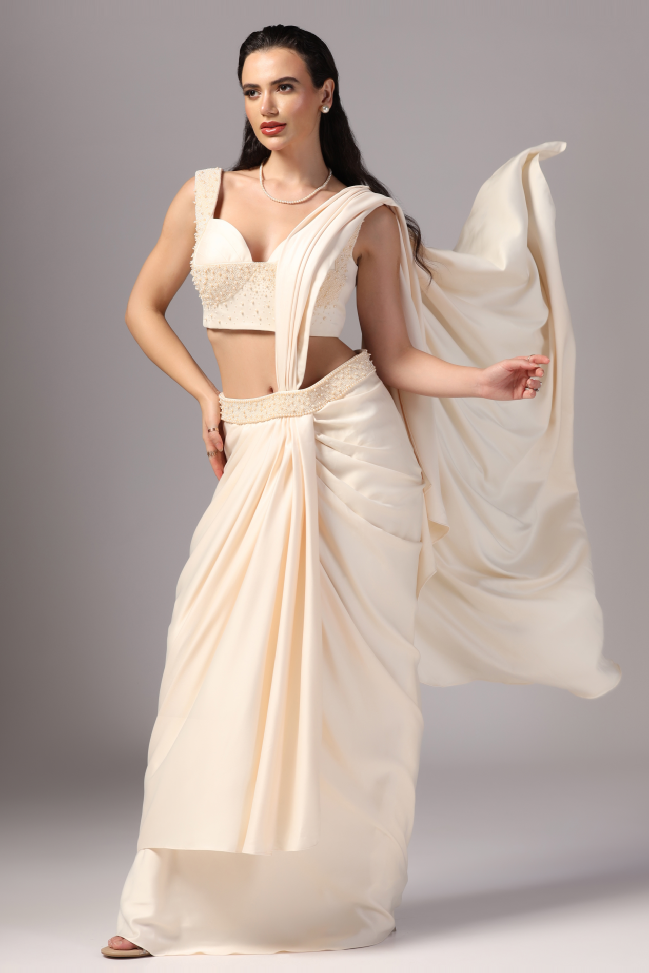 Indo-western Saree for Indian wedding dresses & cocktail dresses by Label Sunanta Madaan 