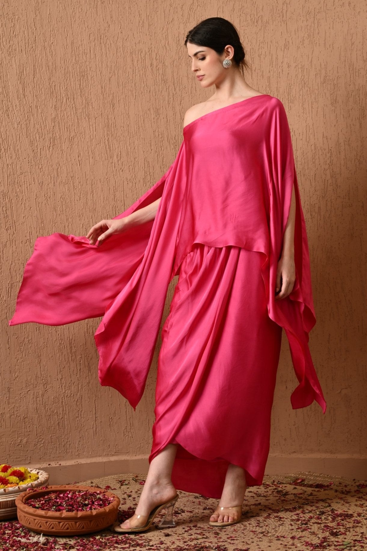 Kaftan, Pink Kaftan, Kaftan with Draped Skirt, Indo-western, Western Dress, Party Wear, Occasion Wear, Sunanta Madaan, Beach Wear, Wedding Wear