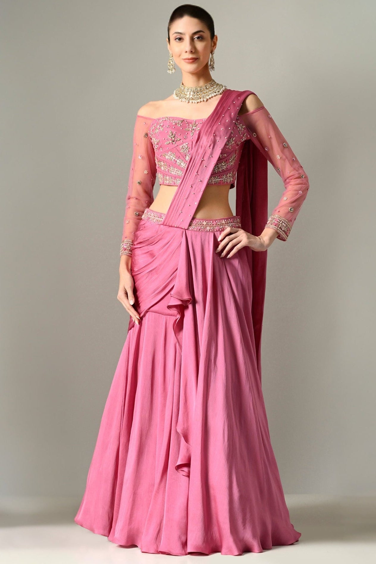 Pre-draped saree, Cape-style saree, Cocktail saree styles, Indo-Western party saree, Designer Indo-Western saree, Saree with crop top, Party Wear Saree, Wedding Wear Saree, Near Me, Sunanta Madaan, Trending Saree, Bollywood Style Saree, Lehenga Saree online, Lehenga Saree in gurgaon, Lehenga Saree Near Me, Buy Lehenga Saree online, Offer on Sunanta Madaan Lehenga Saree