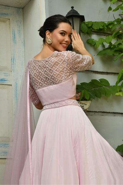 Pink Lehenga, Pink Wedding Dress, Bollywood Style, Trending Lehenga, designer pink lehenga, baby pink lehenga, pink floral lehenga, pink lehenga for girls, pink lehenga for Women's, Sunanta Madaan 