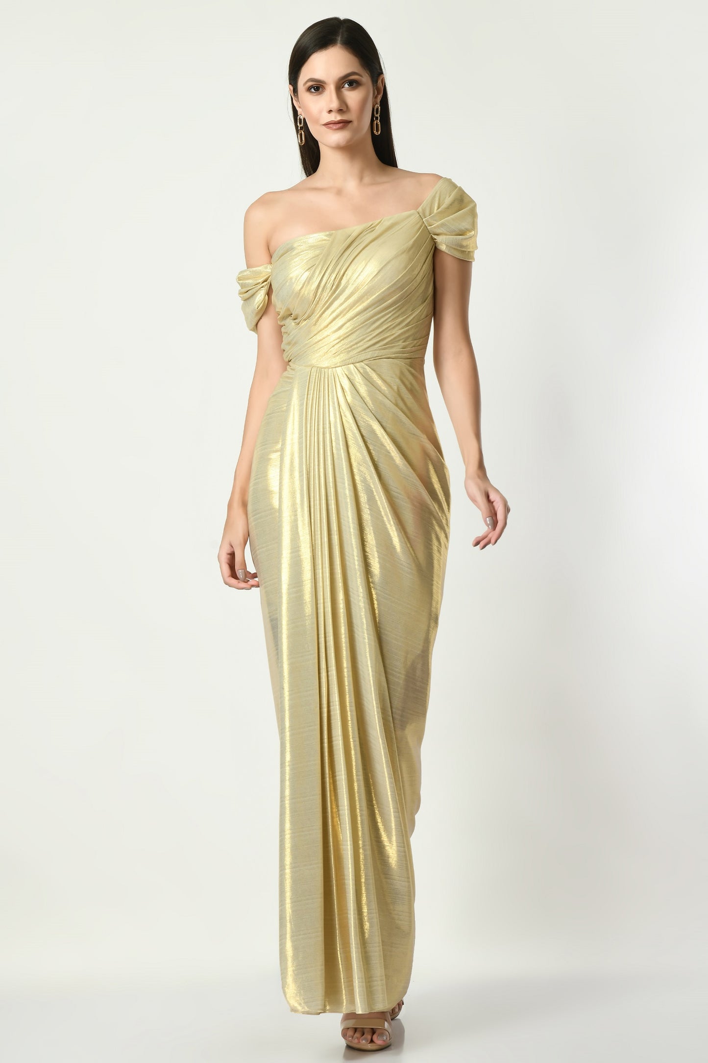 Irvine Blonde Lyrca Off-Shoulder Gown