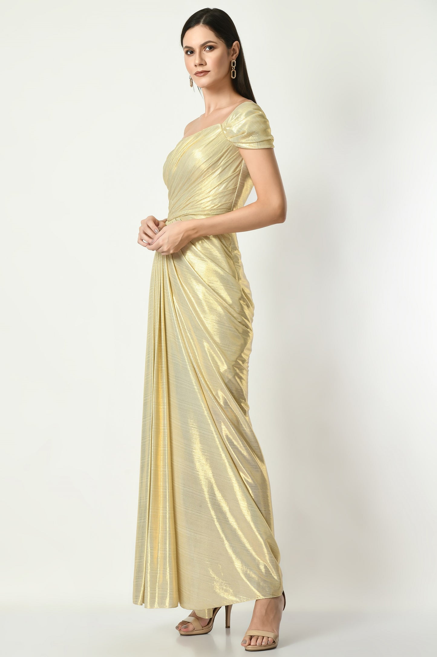 Irvine Blonde Lyrca Off-Shoulder Gown