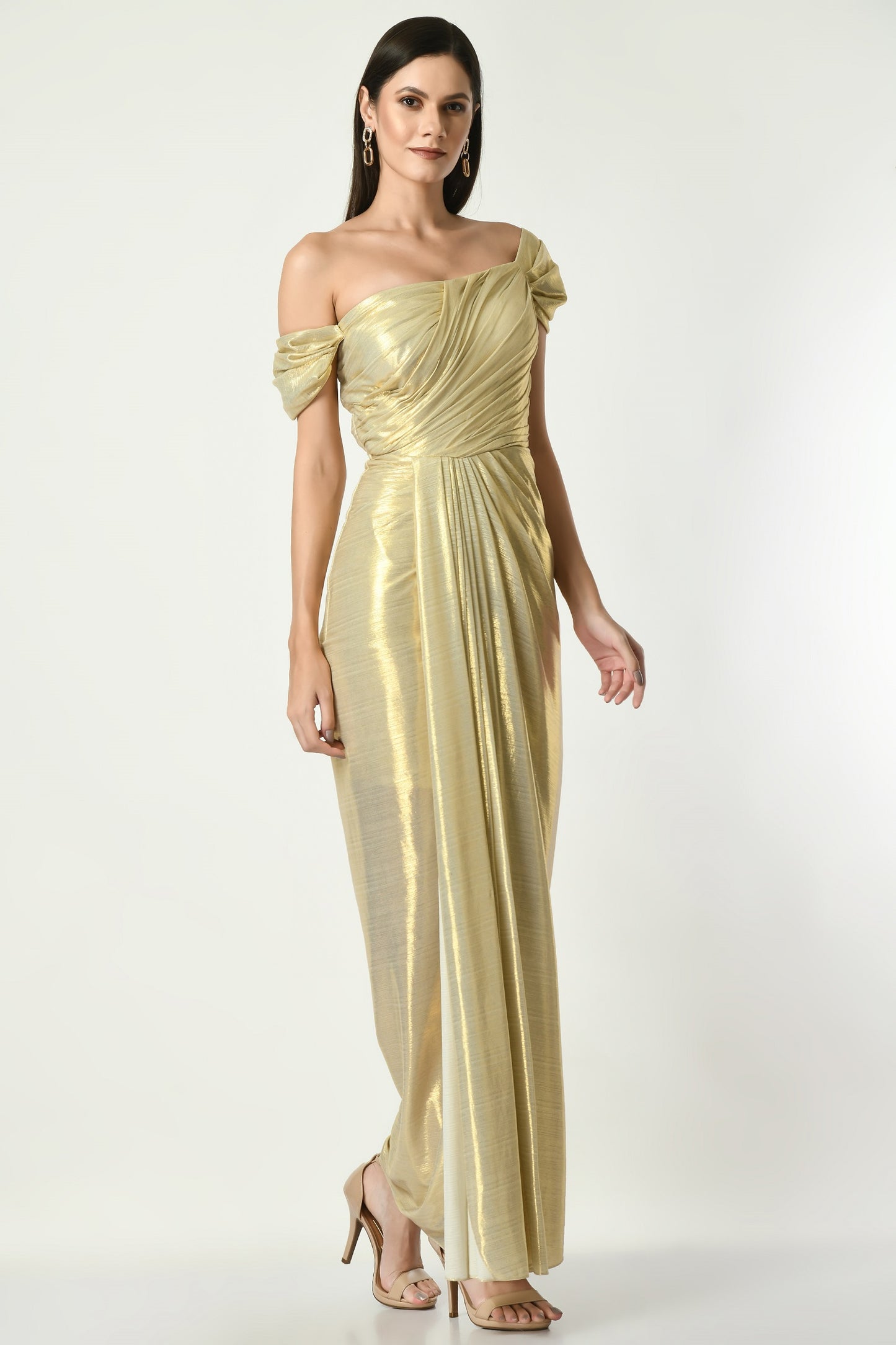 Irvine Blonde Lyrca Off-Shoulder Gown