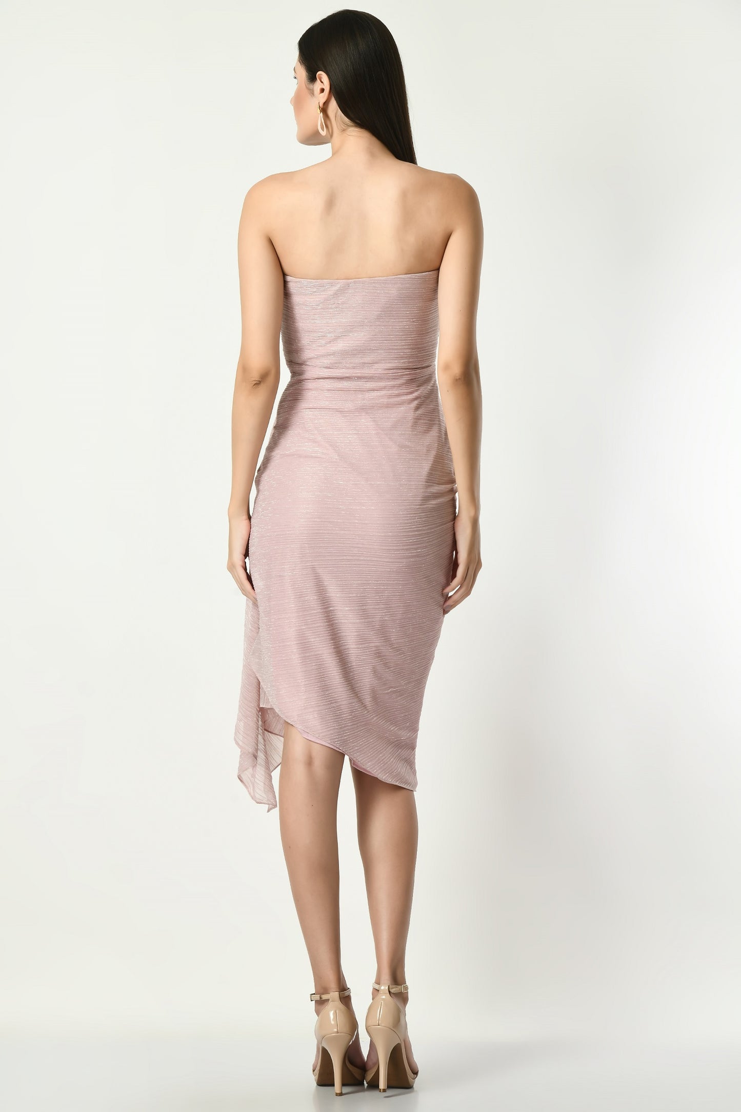 Sedalia Nude Taupe Crepe Draped Tube Dress