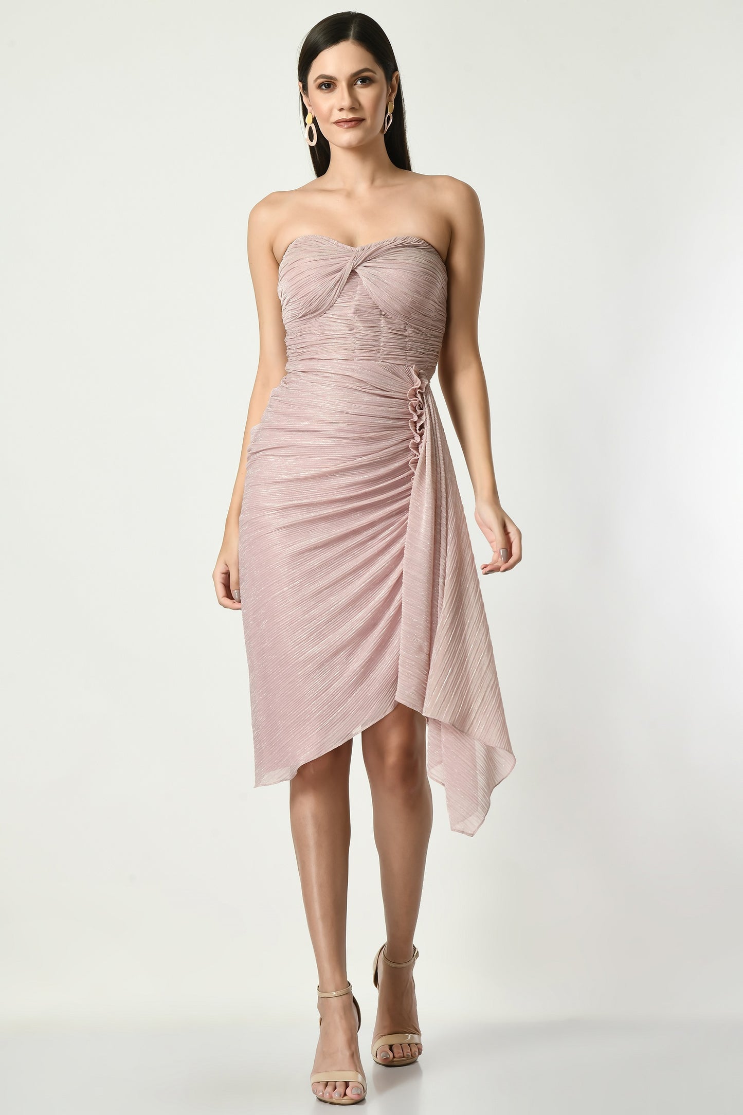 Sedalia Nude Taupe Crepe Draped Tube Dress