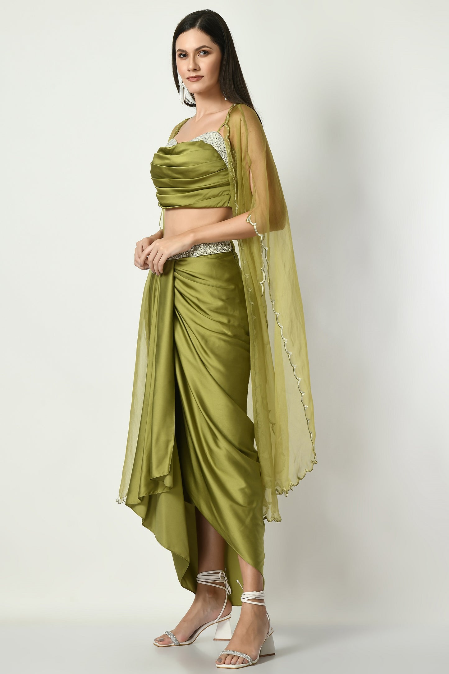 Stowe Verdant Organza Hand Embroidered Dhoti Skirt