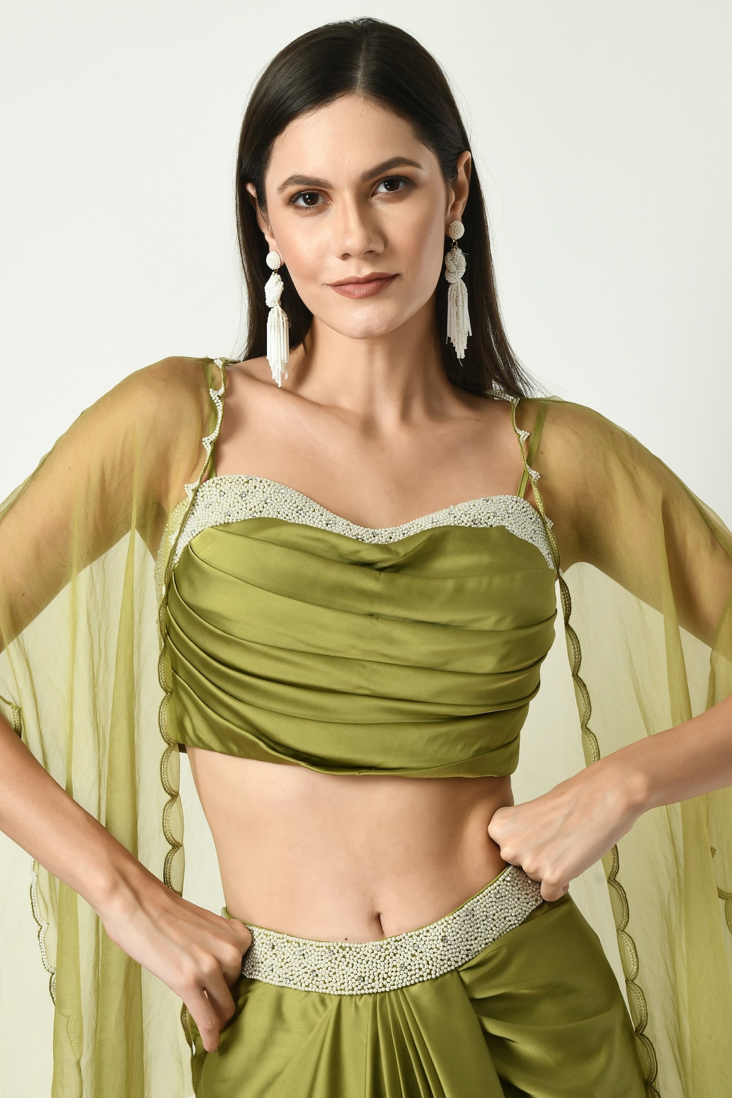 Stowe Verdant Organza Hand Embroidered Dhoti Skirt