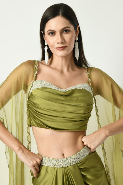 Stowe Verdant Organza Hand Embroidered Dhoti Skirt