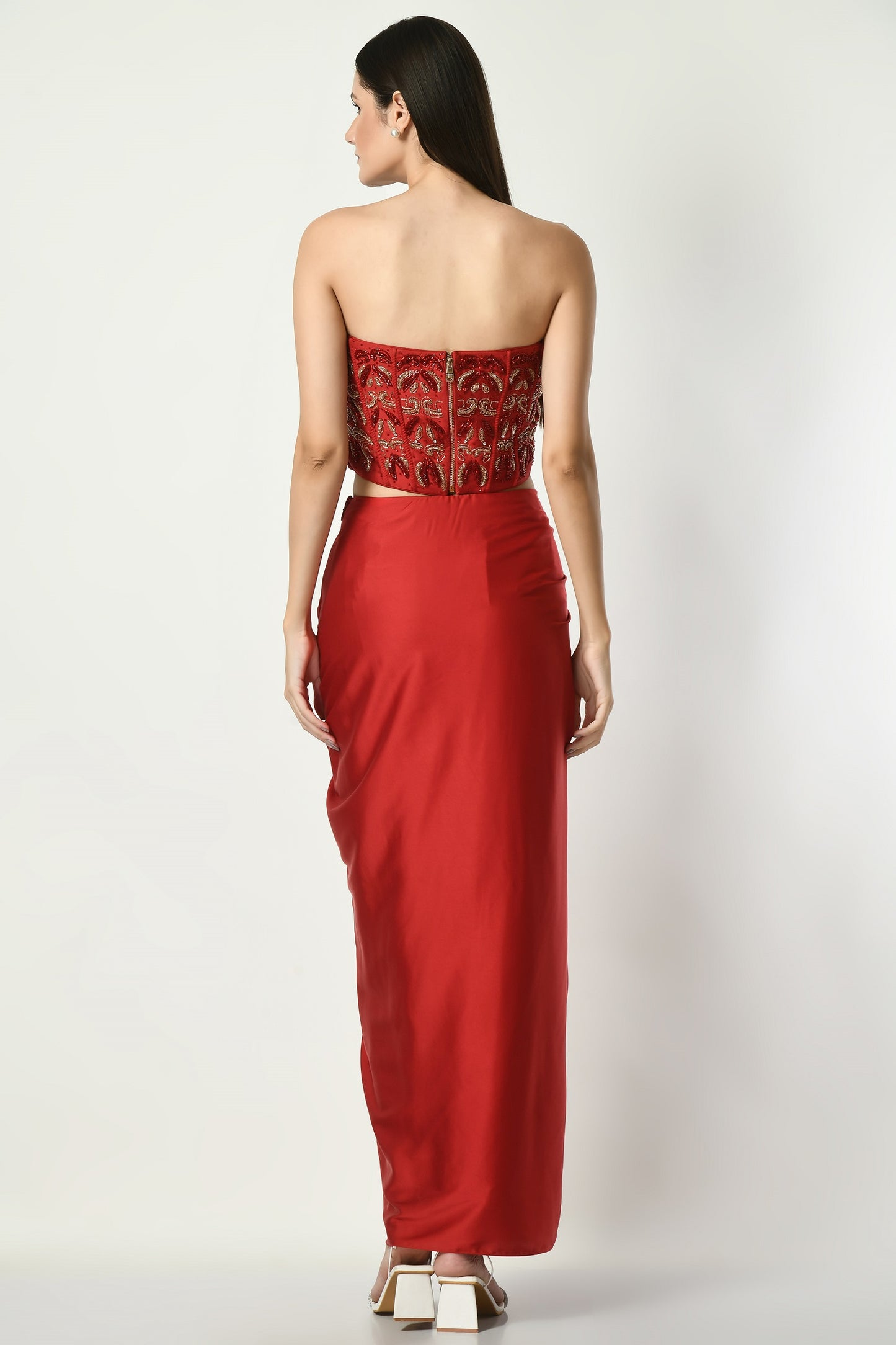 Scarlet Satin Draped Skirt Set