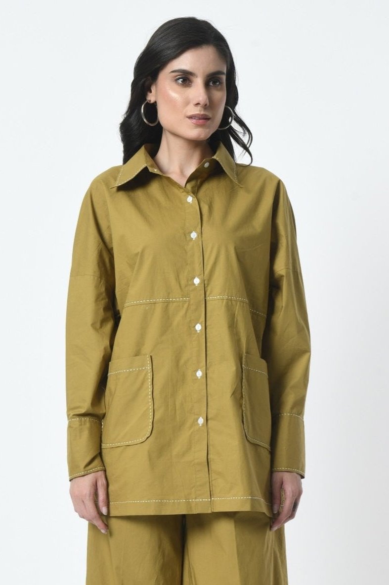 Olive color shirt for women, Embroidered shirt for women, Shirt for women, Short Sleeve Shirt for women, High Low Shirt for women, Casual Shirt for women, Collard Shirt for women by sunanta madaan