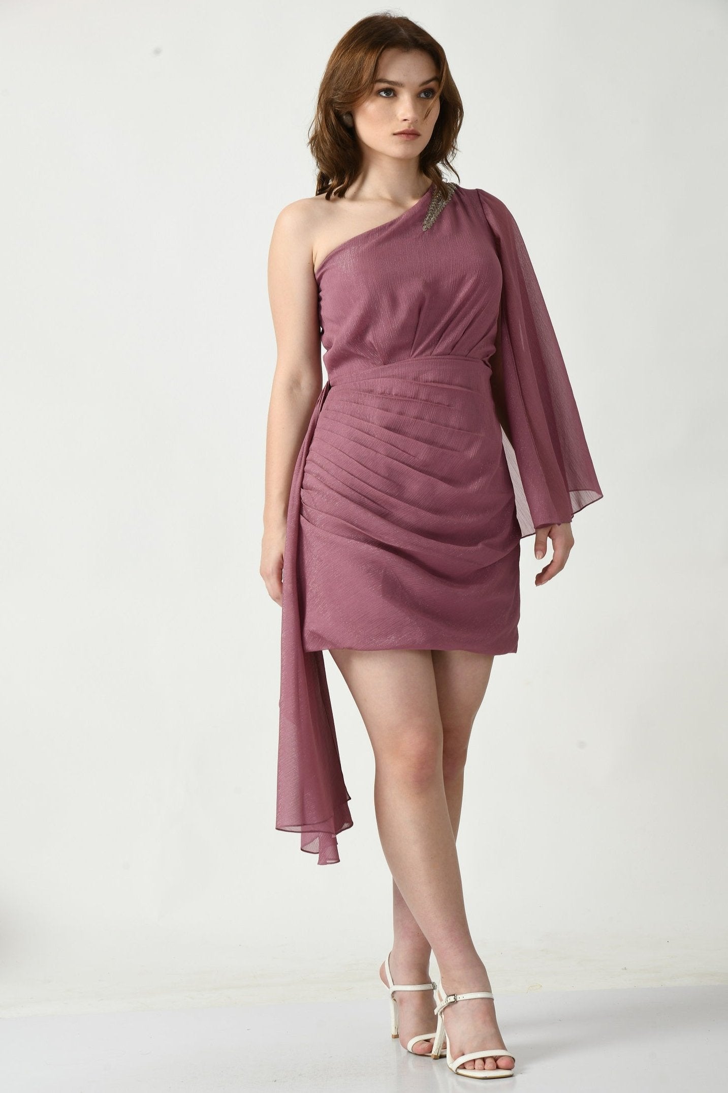 Draped Short Dress with Trail - Elegant & Trendy Fashion Sunanta Madaan Couture Draped Short Dress with Trail - Elegant & Trendy Fashion Sunanta Madaan Couture