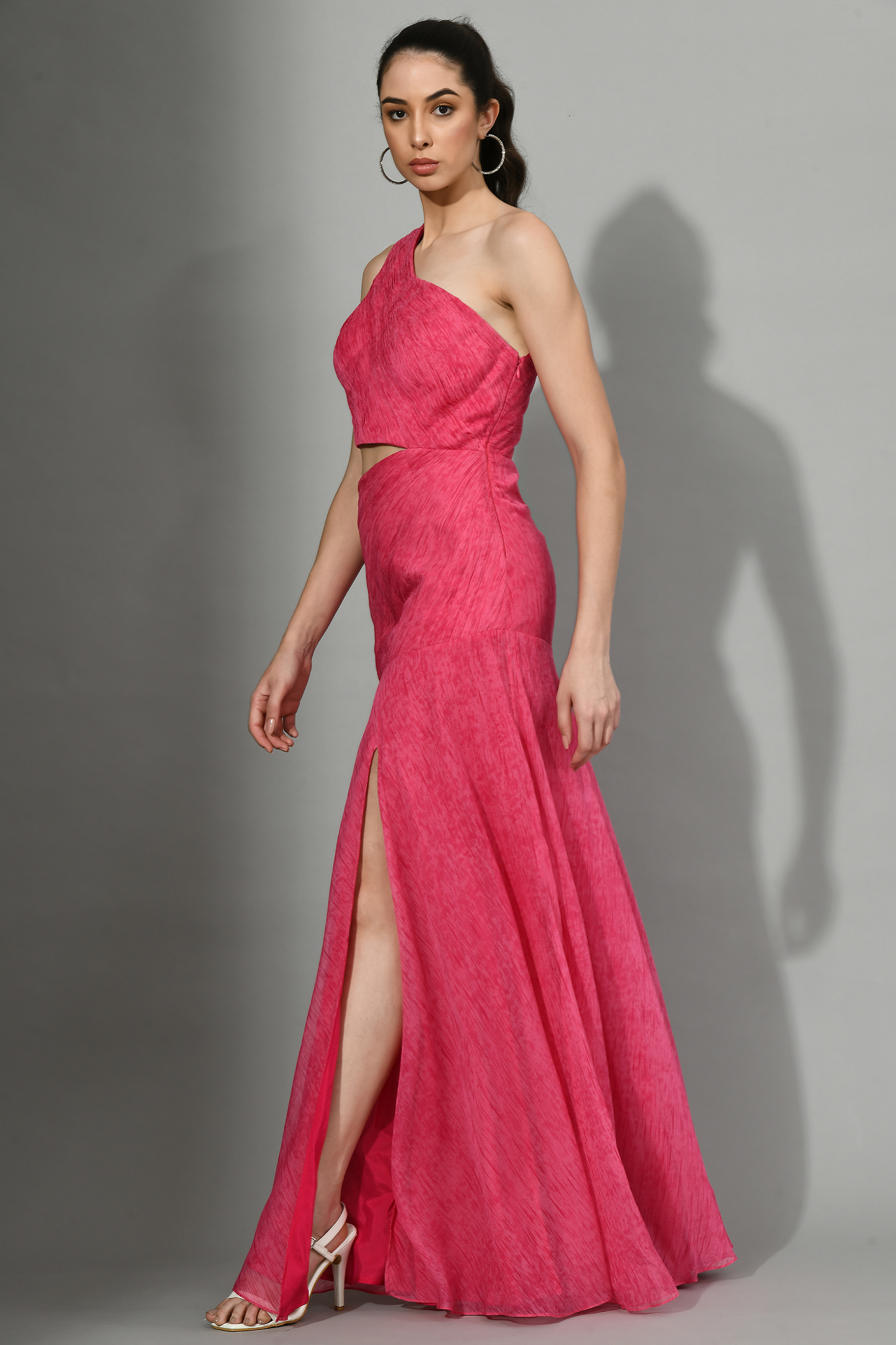 Hialeah Pink Chiffon One-Shoulder Gown