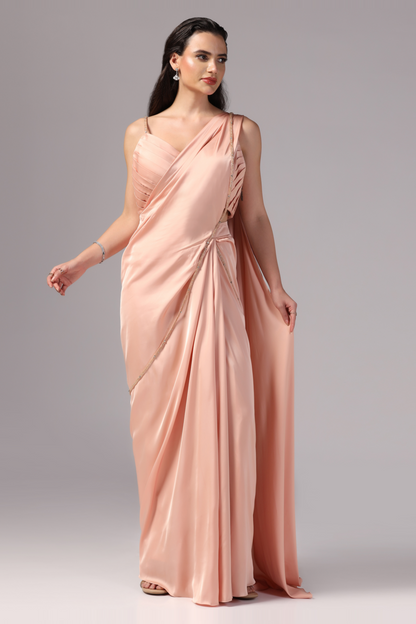 Peach Indo Western Saree