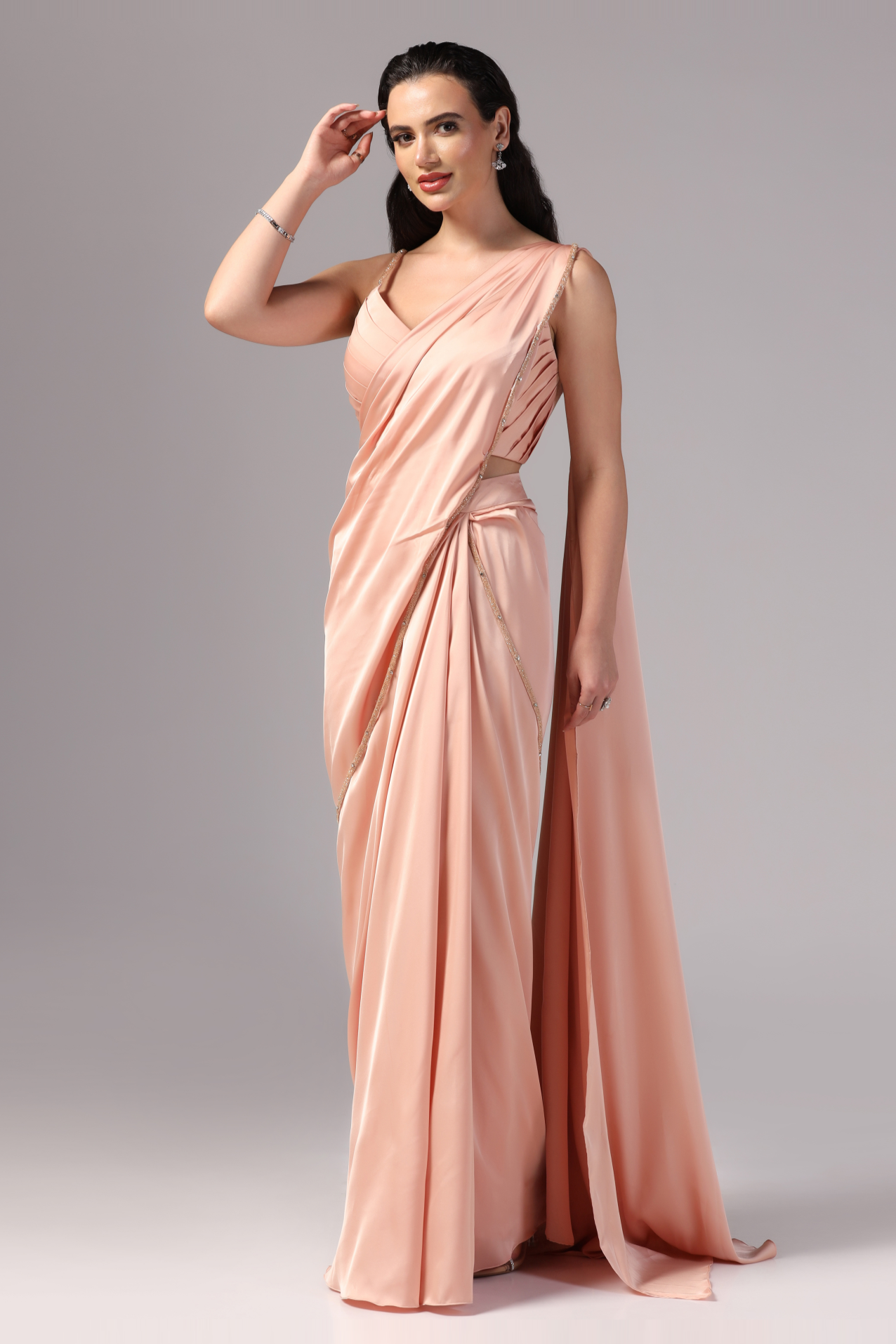 Peach Indo Western Saree