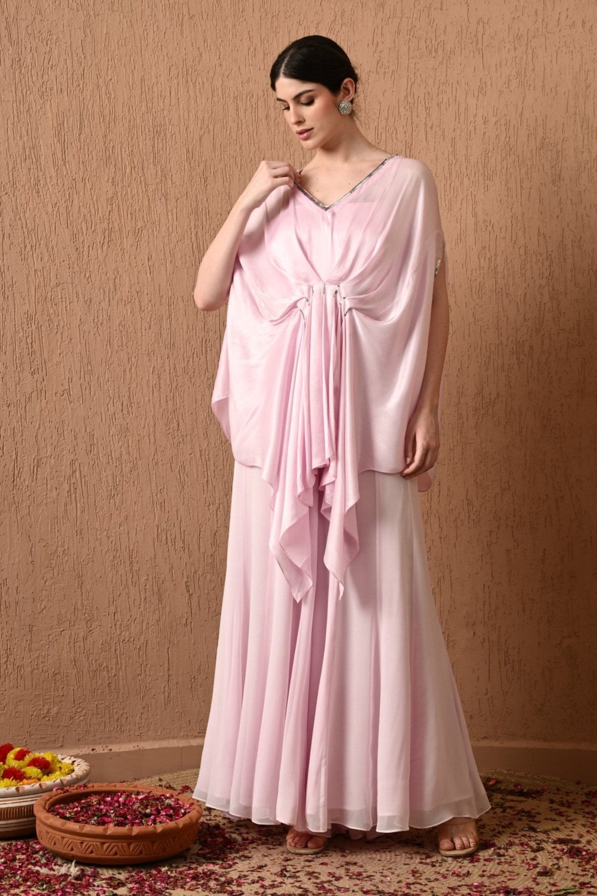 Pink Silk Kaftan Dress for Summer Parties and Vacations – Lightweight and breathable pink silk kaftan dress, perfect for summer parties and beach vacationsfor vacation