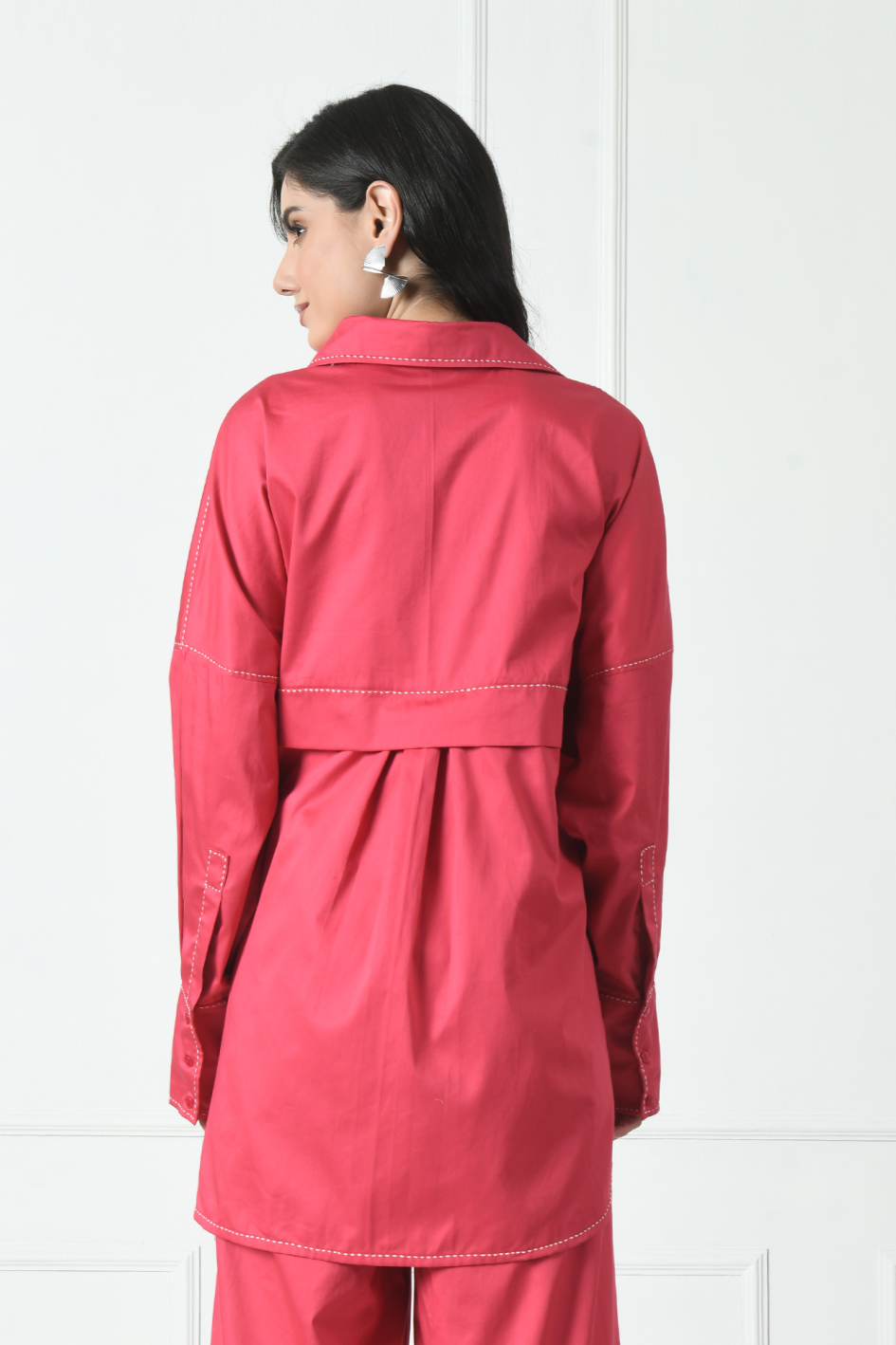 Cotton Shirt in Pink Color With Hand Thread Detailing