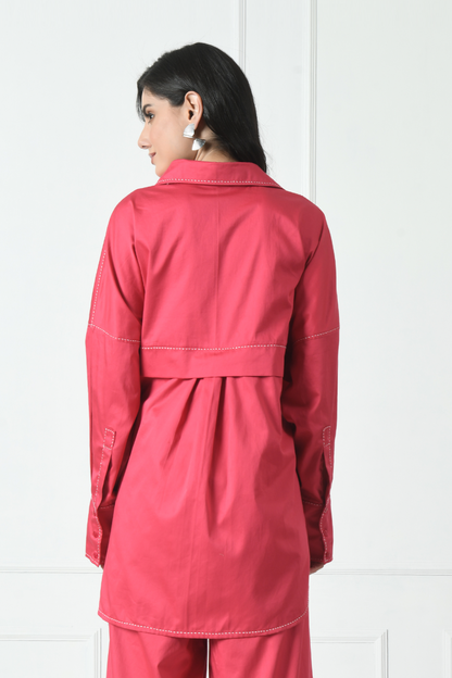 Cotton Shirt in Pink Color With Hand Thread Detailing