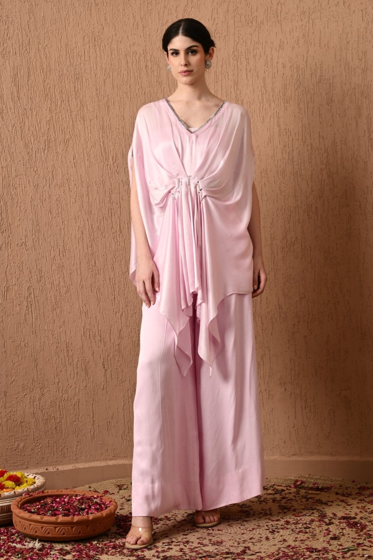 Kaftan, Pink Kaftan, Kaftan with Palazzo, Indo-western, Western Dress, Embroidered Kaftan. Sunanta Madaan