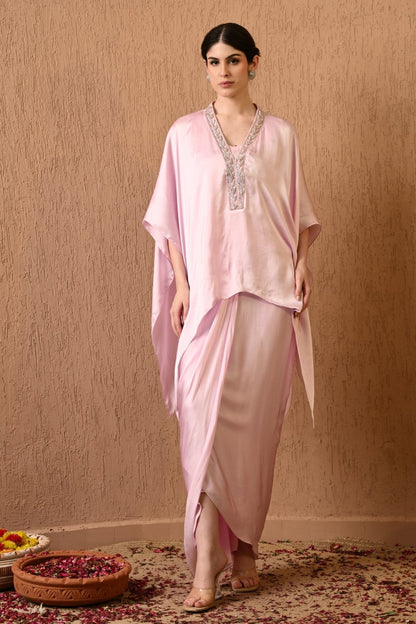 Kaftan, Pink Kaftan, Kaftan with Draped Skirt, Indo-western, Western Dress, Party Wear, Occasion Wear, Sunanta Madaan, Beach Wear, Wedding Wear