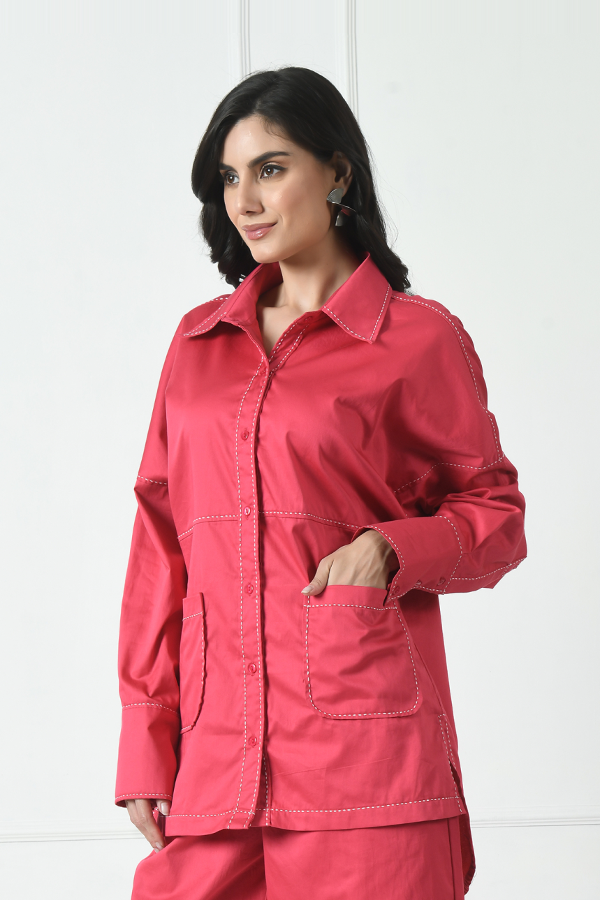 Cotton button-up shirt, Casual cotton shirt, Cotton collared shirt, Cotton relaxed-fit shirt, Cotton utility shirt for women, Cotton high-low shirt for women, Sunanta Madaan