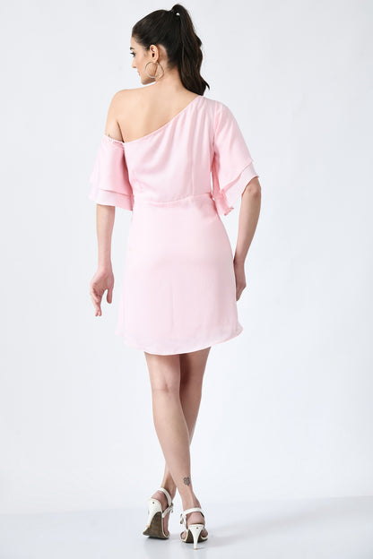 Pink dress for women, Summer dress for women, Mini dress for ladies, Casual dress for ladies, work wear Dress for women near me, Satin Dress for Girls by sunanta madaan, Designer Dress for women, Trending Dress for women, Bollywood Style dress, Celebrity Look Dress, One-Shoulder Dress for women