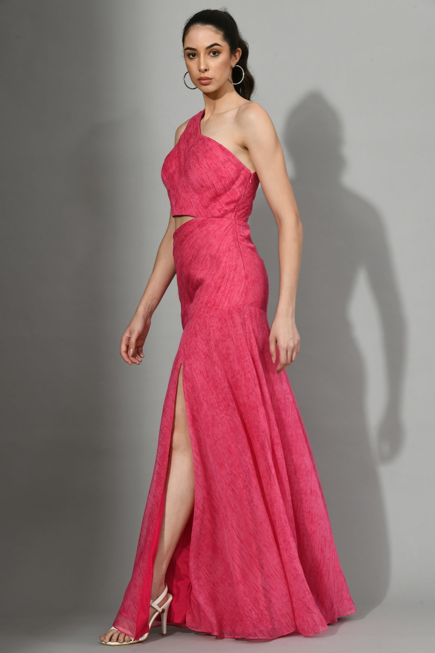 Hialeah Pink Chiffon One-Shoulder Gown