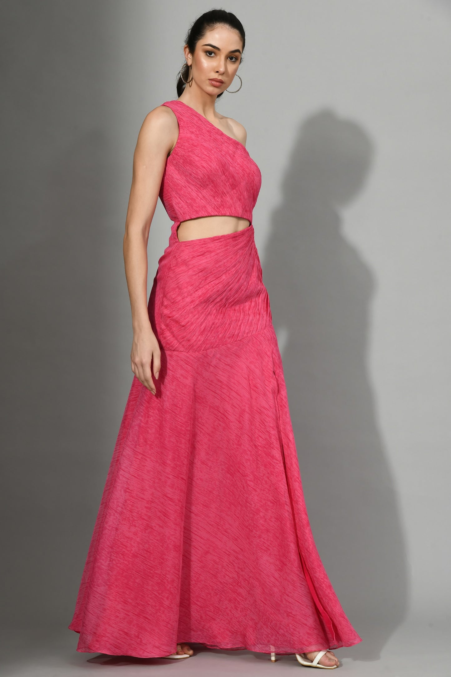 Hialeah Pink Chiffon One-Shoulder Gown