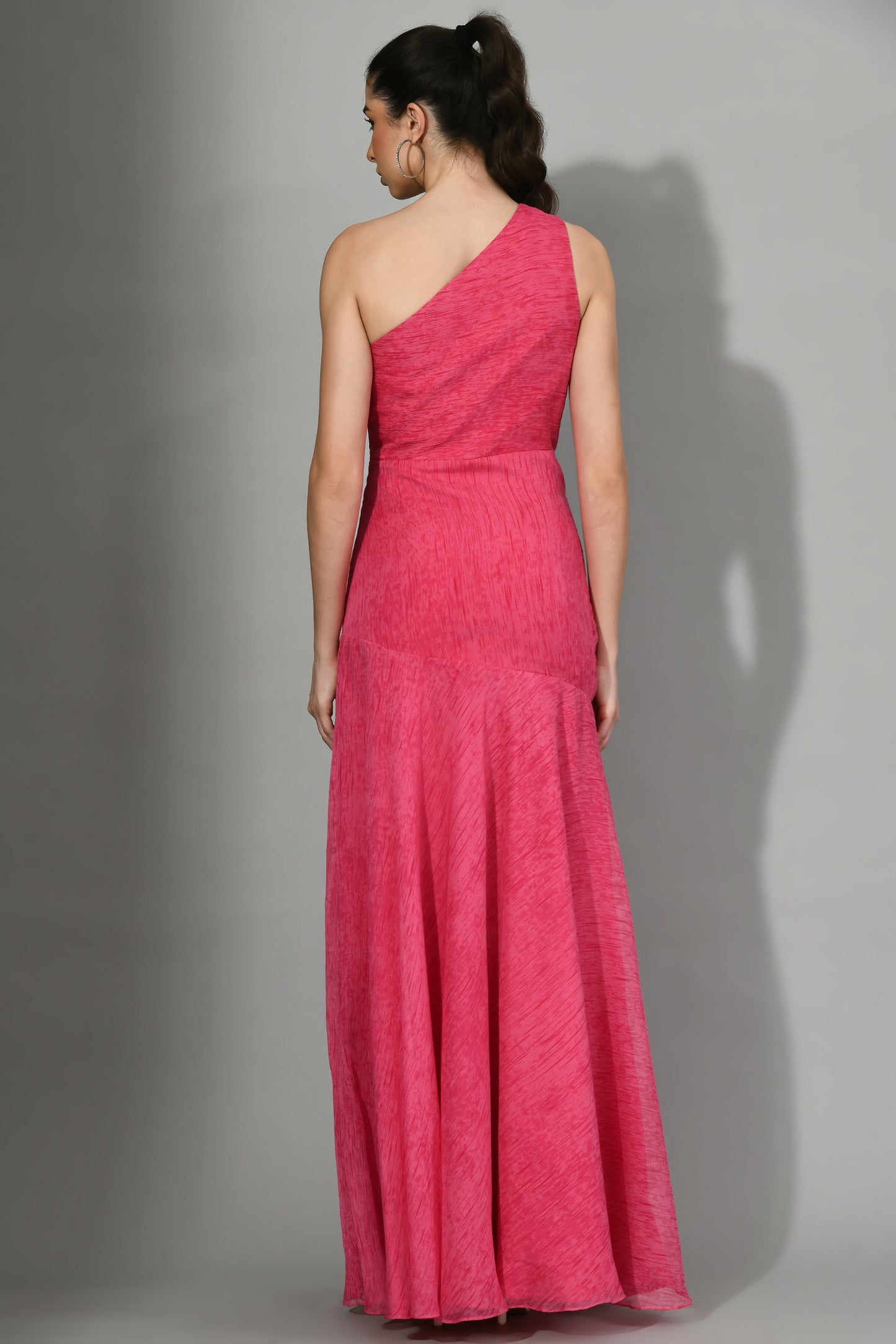 Hialeah Pink Chiffon One-Shoulder Gown