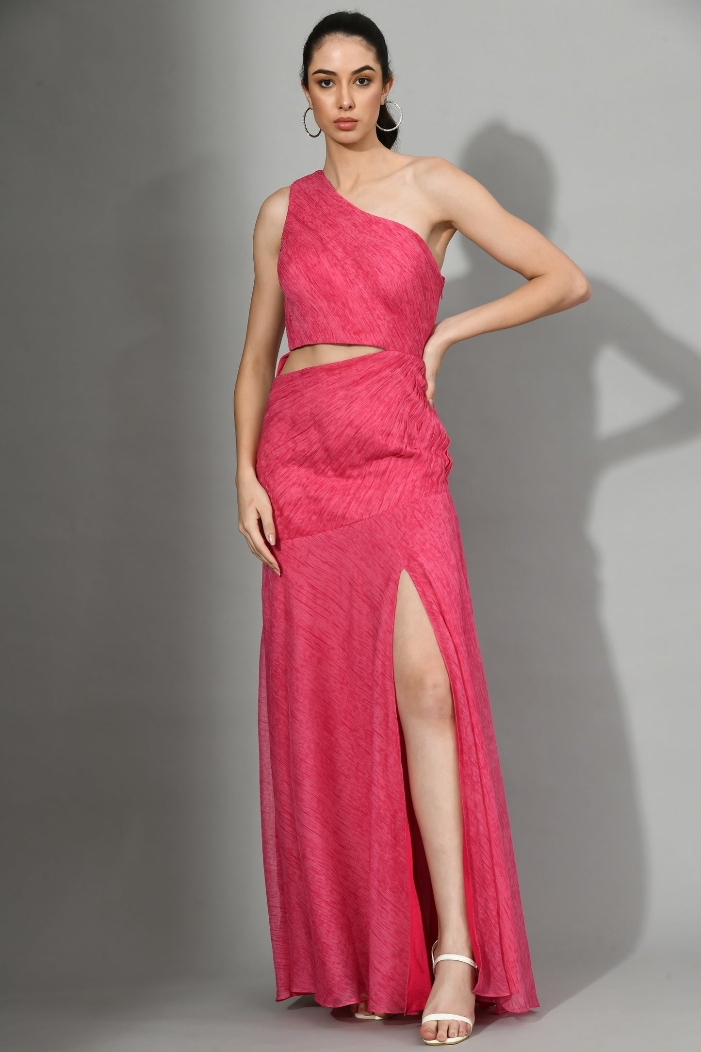 Hialeah Pink Chiffon One-Shoulder Gown