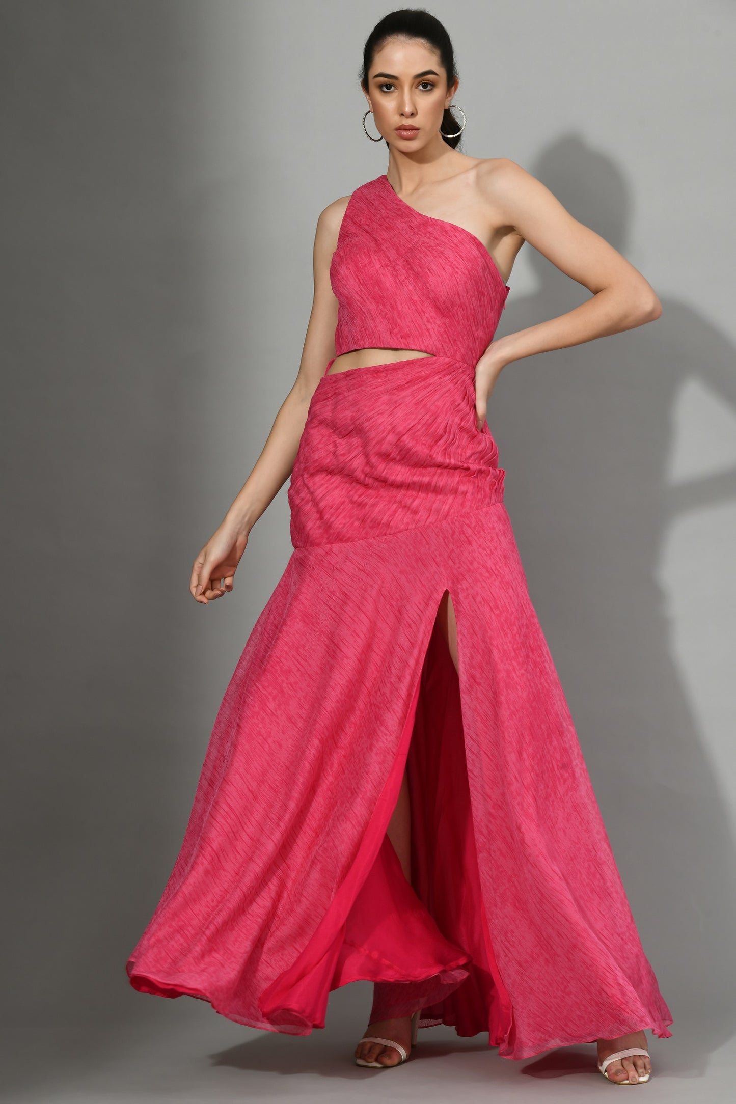 Hialeah Pink Chiffon One-Shoulder Gown