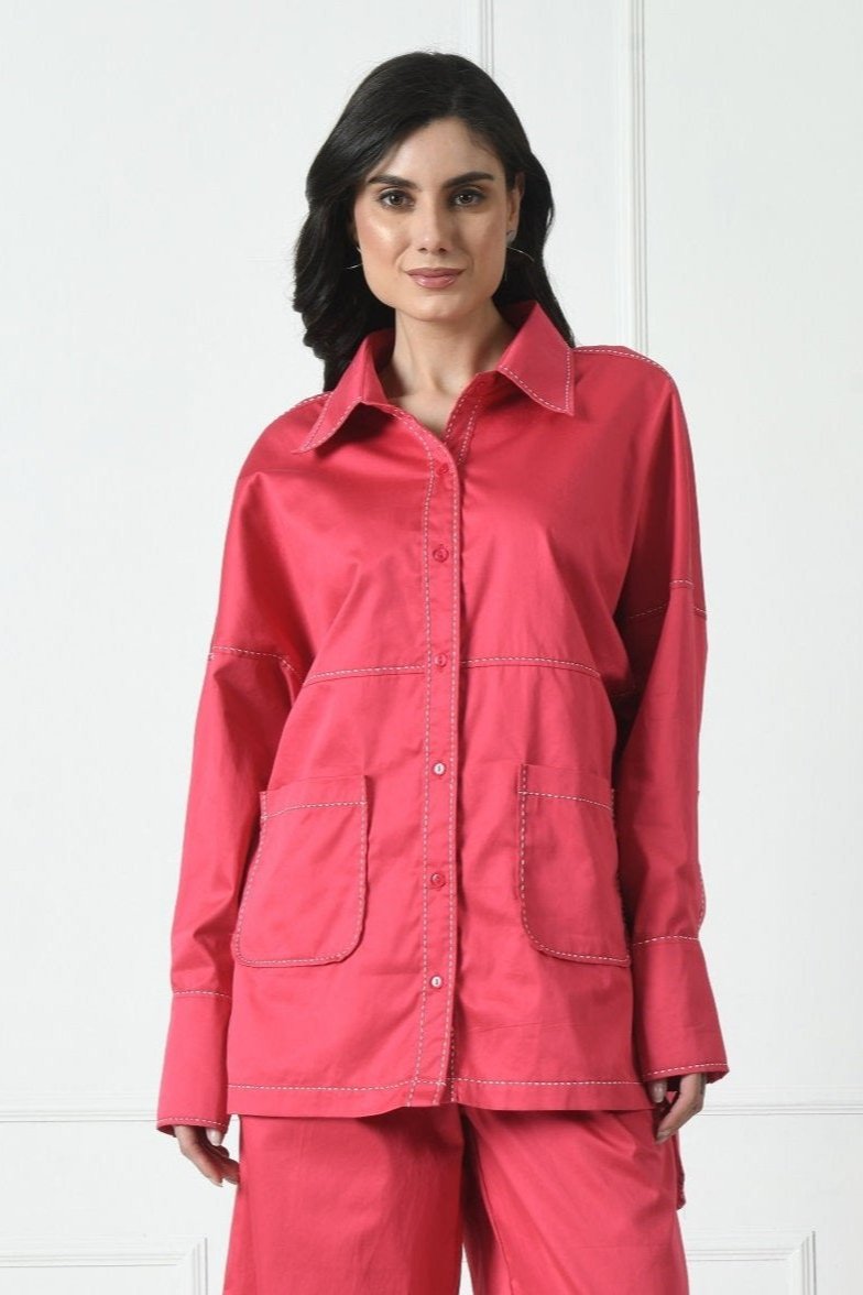 Soft cotton shirt, Cotton Shirt for women, Two Pocket shirt for women, New trending shirts for women, Full Sleeve Shirt for women, Red Color Shirt for women, Collared Shirt for women by sunanta madaan 