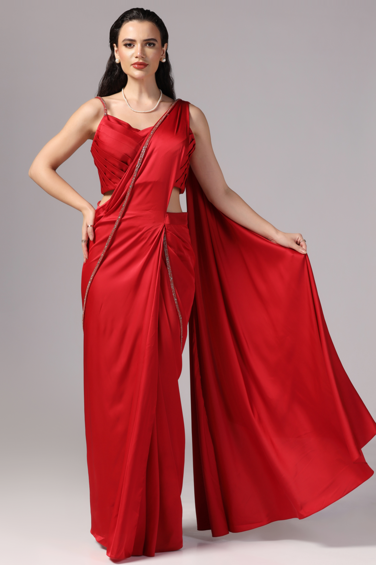 Weddings wear Red Indo-Western Saree for women, Indo Western Drape, Party Wear Indo Western Saree, Casual Indo Western Saree, Evening Saree, Sunanta Madaan