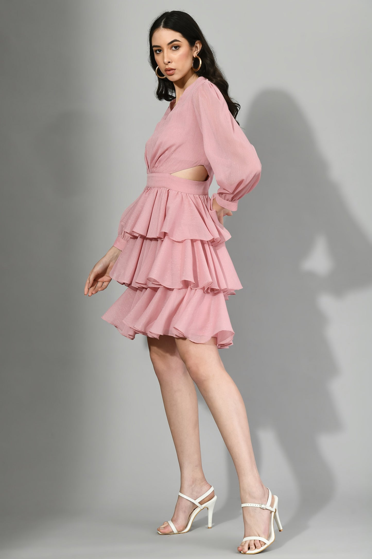 Globe Pink Ruffle Dress, Semi-formal skirt dress for women, Evening Western dress for women, Work skirt dress for women, Office skirt dress for women, Casual day dress for women, Sunanta Madaan