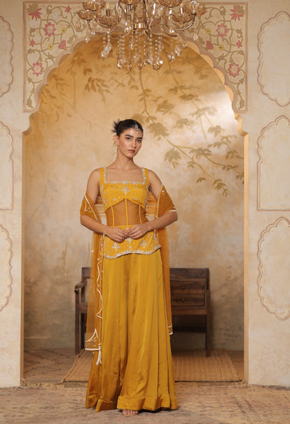Silk Crepe yellow sharara set - Occasional Festive Wear