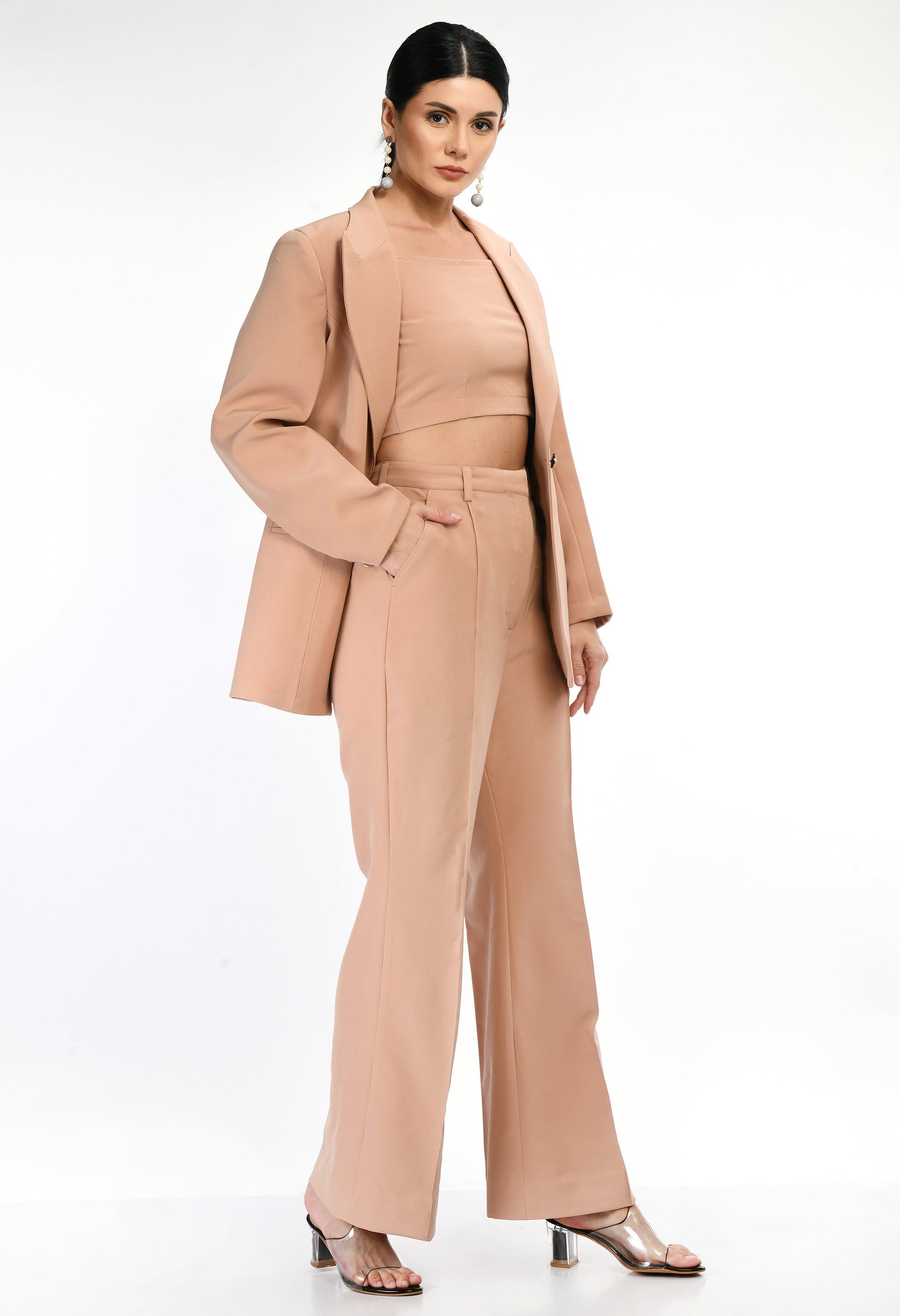 Beige Formal Blazer Set by Sunanta Madaan