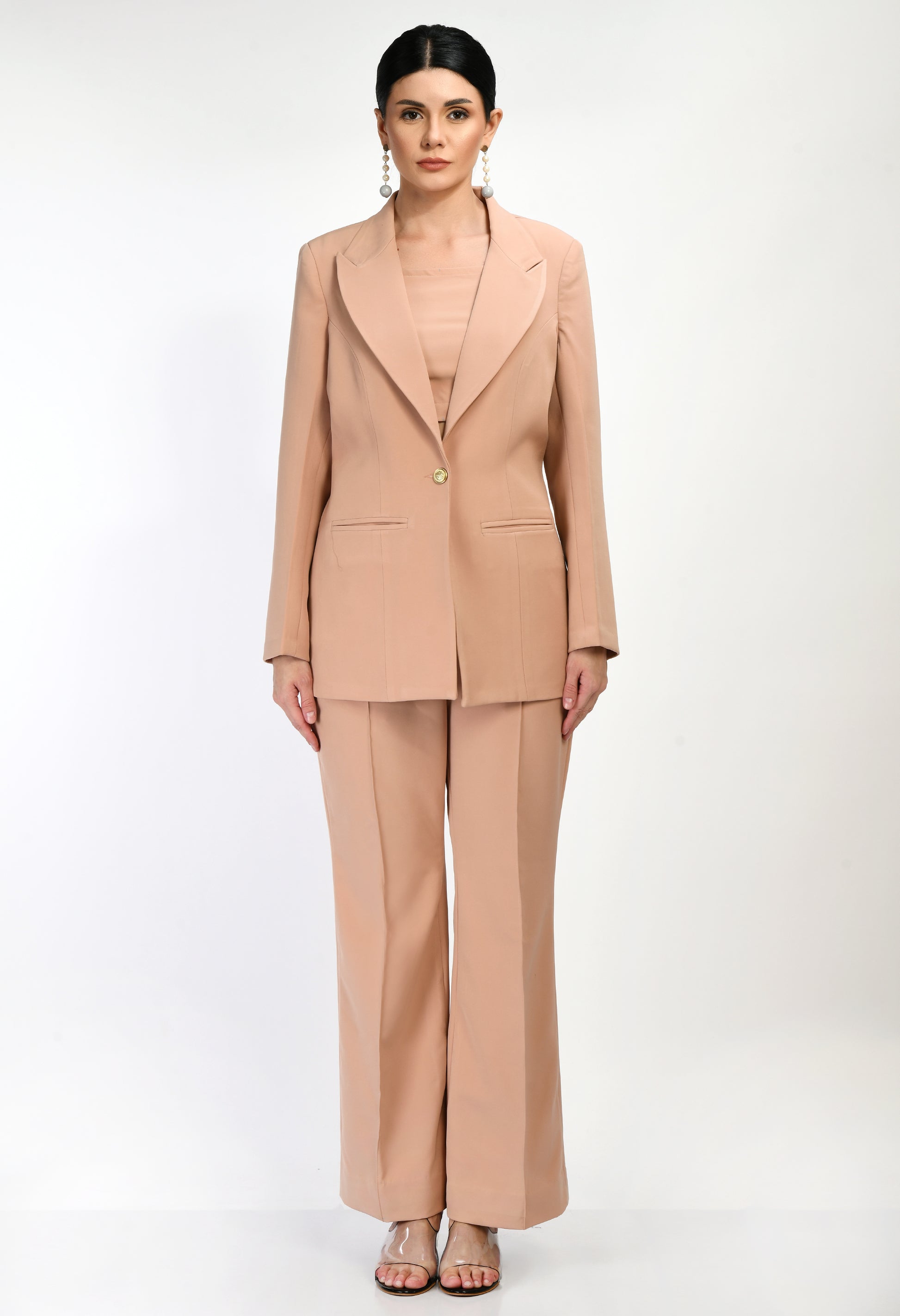 Beige Formal Blazer Set by Sunanta Madaan