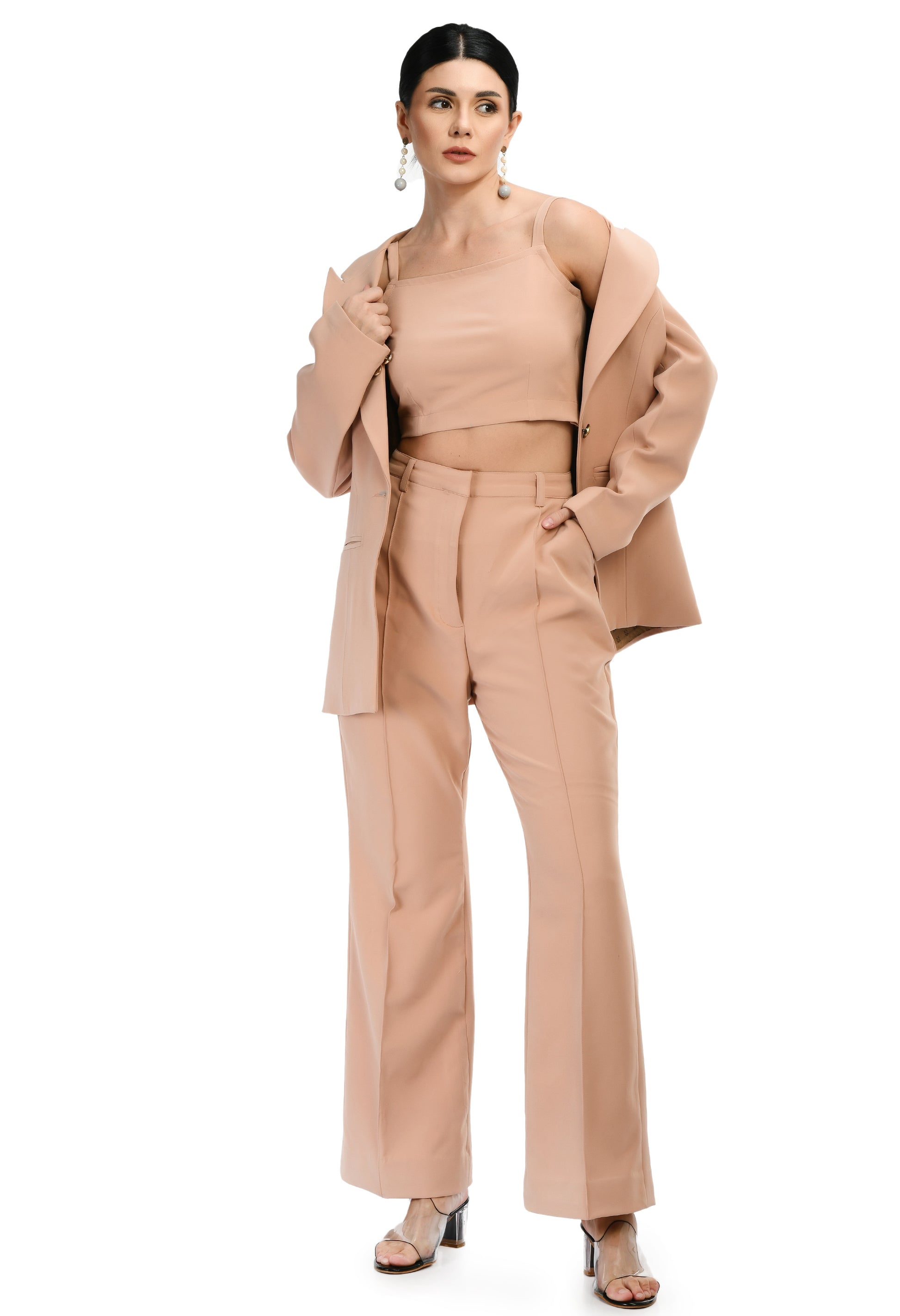 Beige Formal Blazer Set by Sunanta Madaan