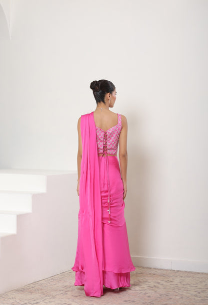 Pink Satin Organza Saree - Premium Sangeet Wear