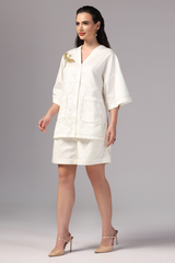 Ivory Co-Ord Set with Shorts by Sunanta Madaan – Elegant Women's Designer Set with Intricate Embroidery | Trendy Summer Outfit | Chic Casual & Resort Wear Ensemble