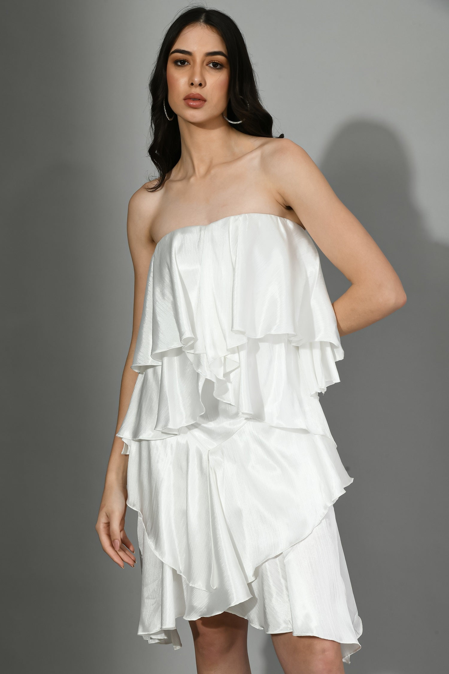 Chiffon White Western Dress for Women | Western Wear XL Chiffon White Western Dress for Women | Western Wear XL
