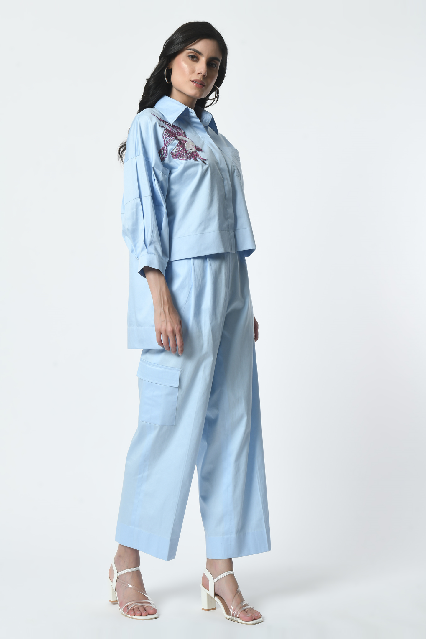 sky blue coord set, co ord sets women, two piece sets women, co ords women, trouser co ord, two piece outfits, Sunanta Madaan