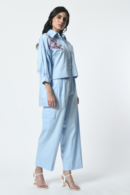 sky blue coord set, co ord sets women, two piece sets women, co ords women, trouser co ord, two piece outfits, Sunanta Madaan