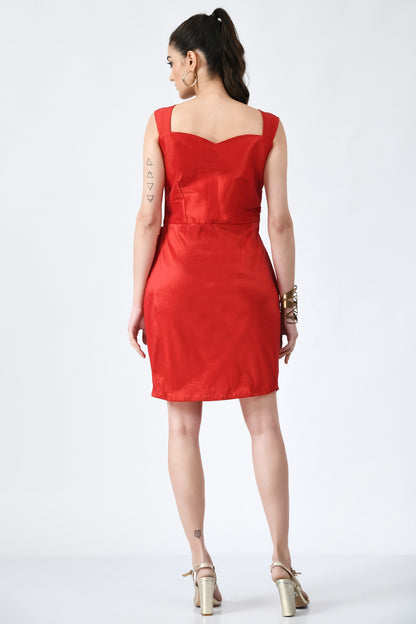 Scarlet Elegance: Red Silk Short Dress