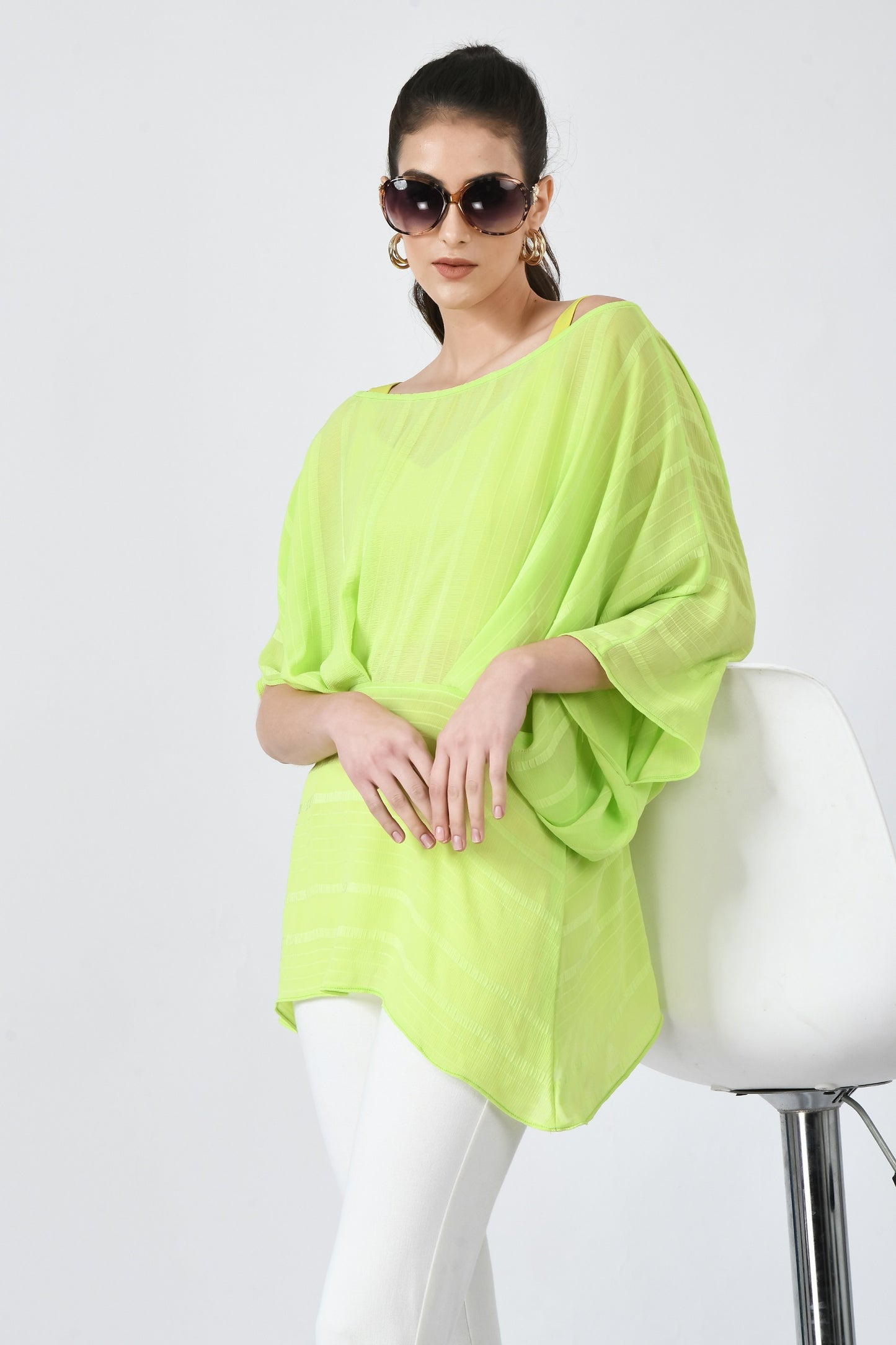 Kearney Green ChiffonDraped Tunic Top