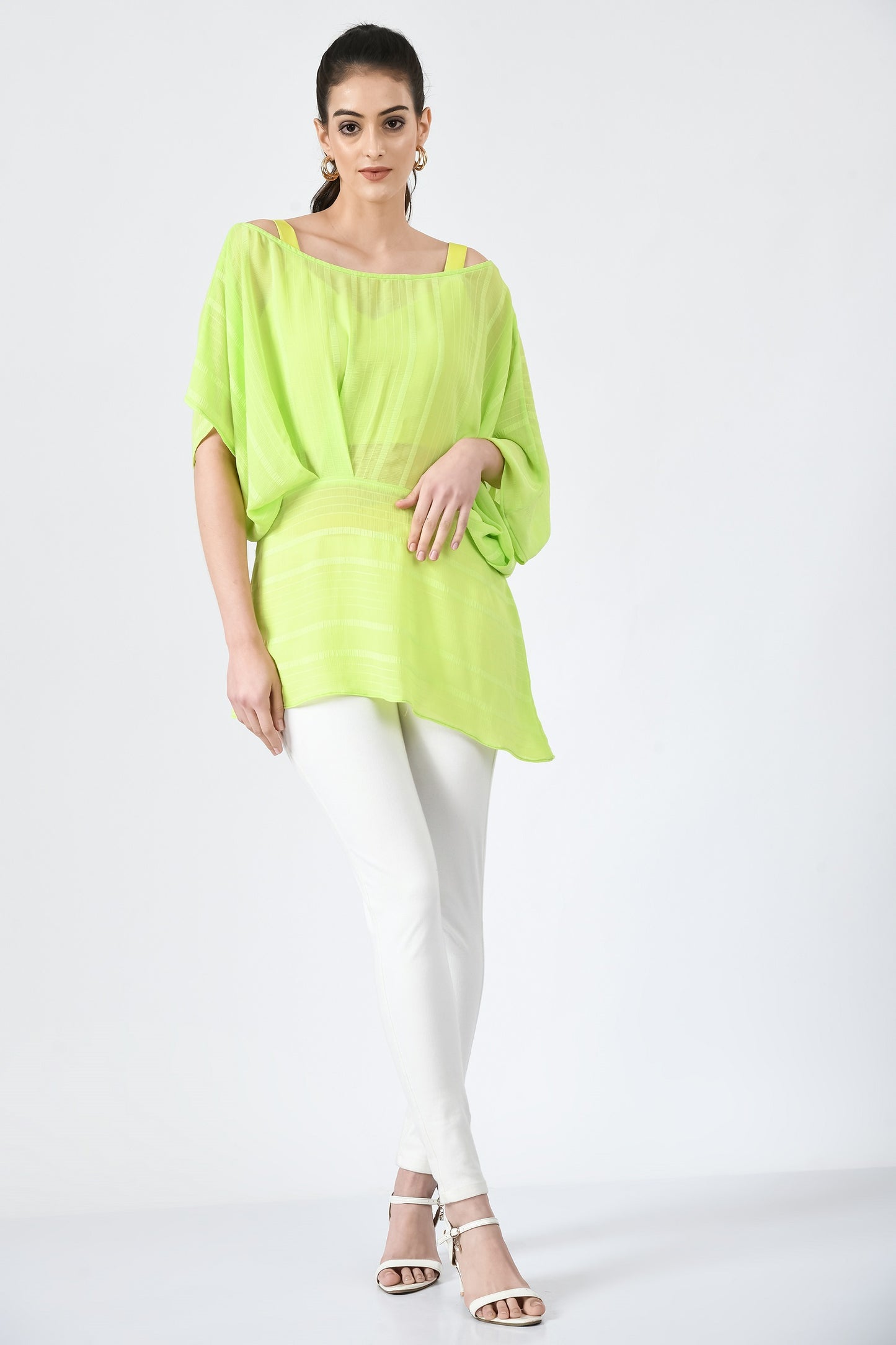 Kearney Green ChiffonDraped Tunic Top