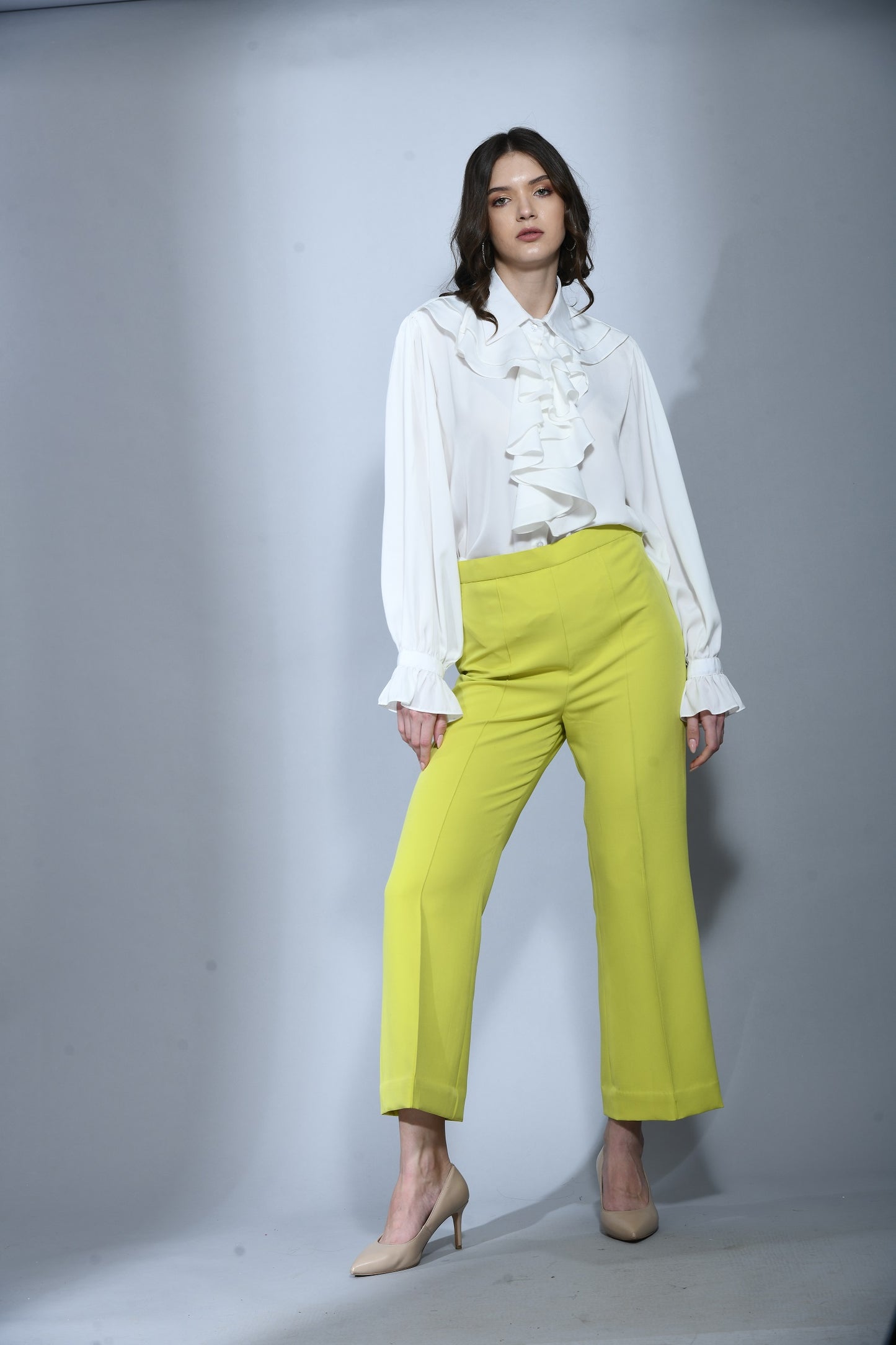 Creve White Satin Ruffle Shirt