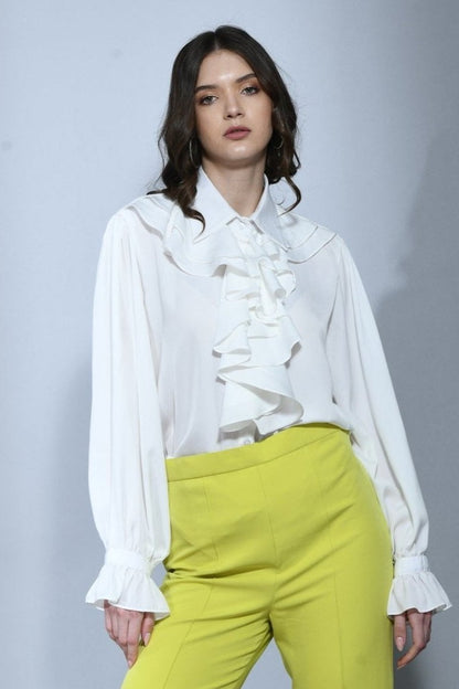 Creve White Satin Ruffle Shirt