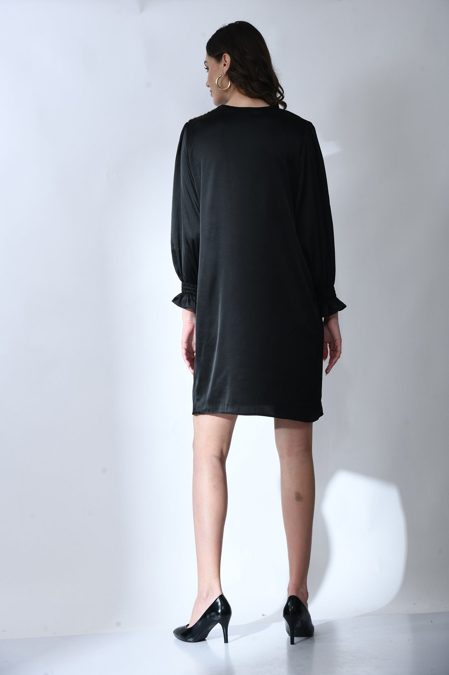 Sculpted Elegance: Designer Black Cowl Dress with Minimal Embroidery - Women's Fashion Statement