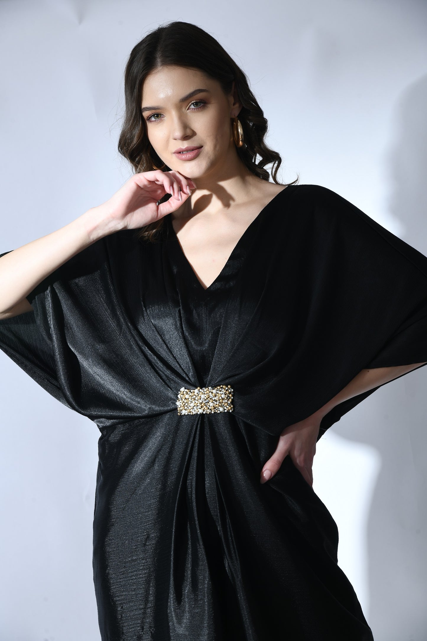 Sculpted Sophistication: Designer Black Dress with Embroidery - Women's Fashion Elegance